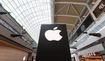 Apple logo on display in office