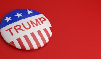 Trump badge on red background