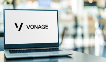 Laptop with the Vonage logo on screen