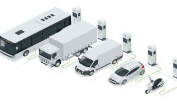 Fleet of different types of vehicles side-by-side