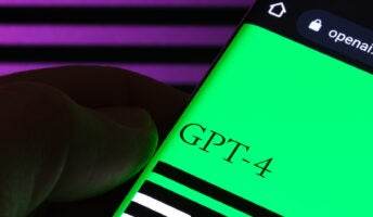 ChatGPT and GPT-4 logo seen on the screen of smartphone