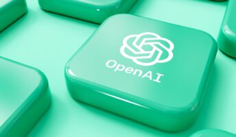 Logo of OpenAI, the ChatGPT developer, on a raised green button