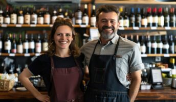 Two liquor store owners standing side by side.