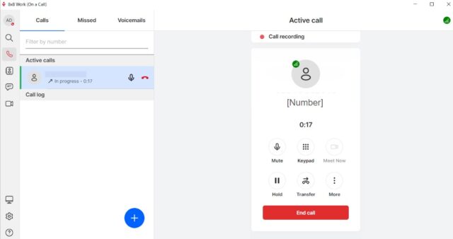 An active call commencing in 8x8. Image: Tech.co