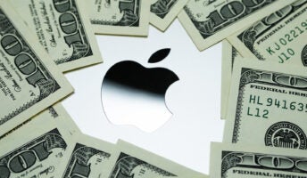 apple logo with money around it