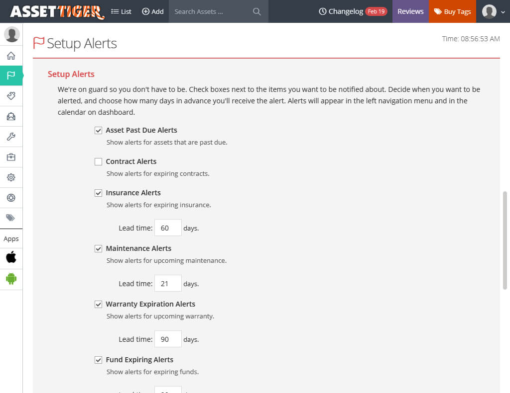 AssetTiger: setup alerts