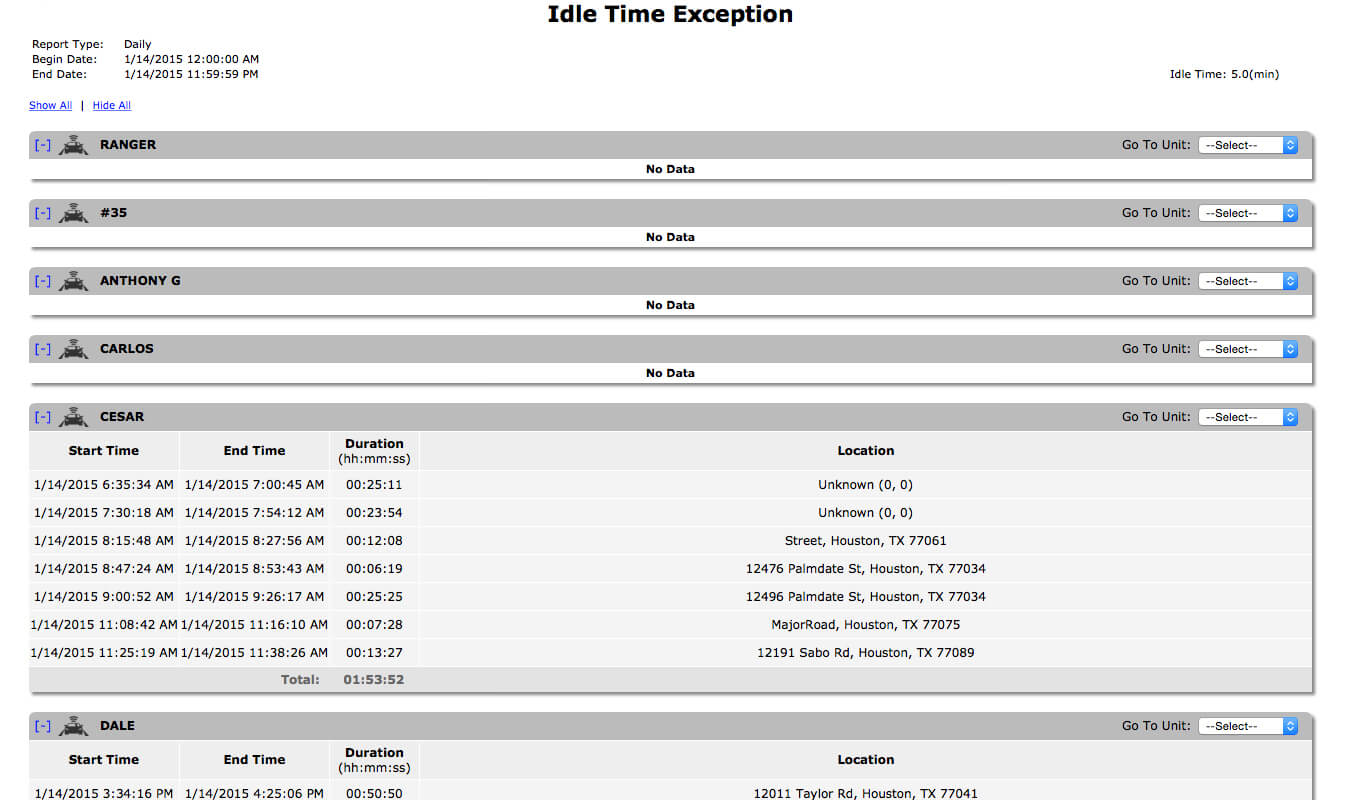 ATTI asset tracking: idle tracking