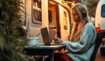 A woman working remotely