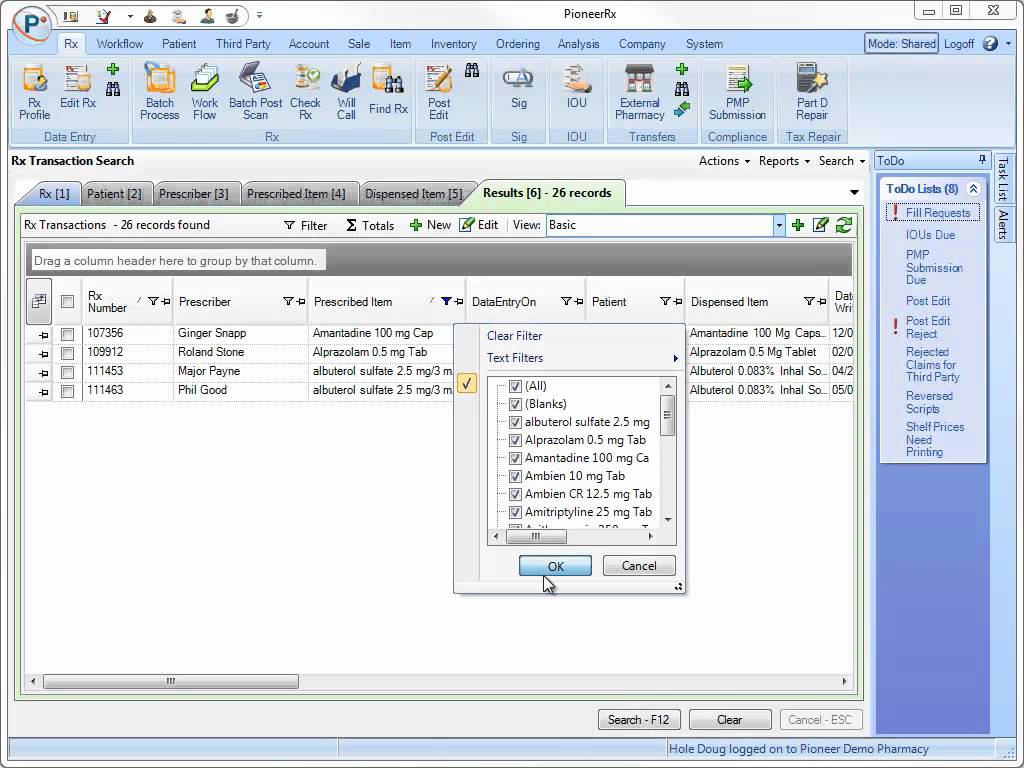 PioneerRx POS software interface