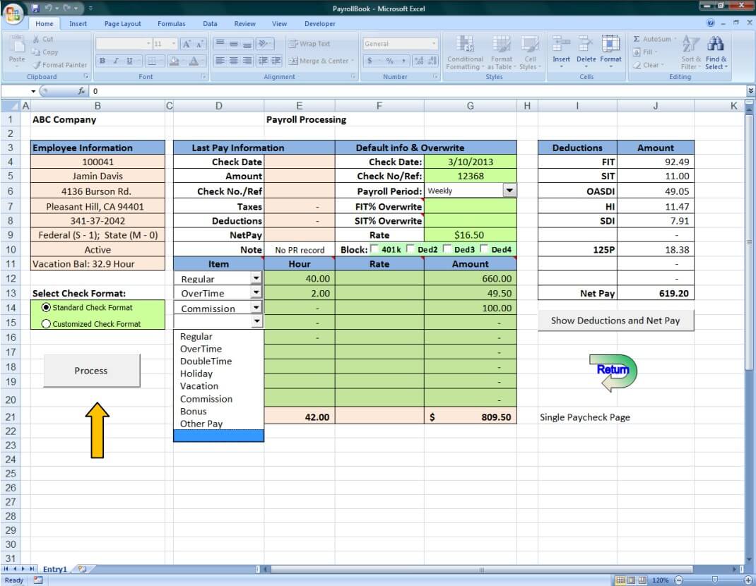 ExcelPayroll processing