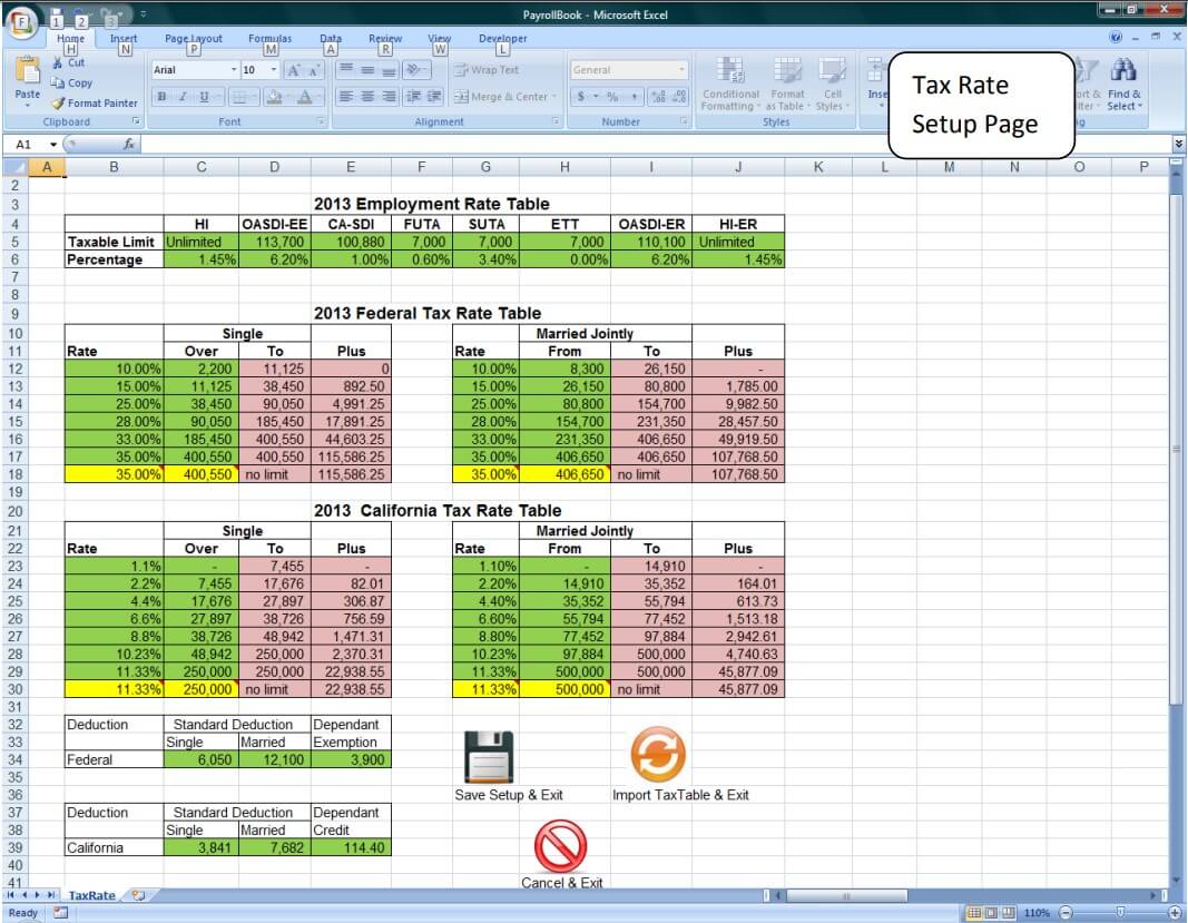 ExcelPayroll tax rate