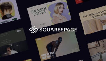 Squarespace logo overlaid on to background of websites made with the builder