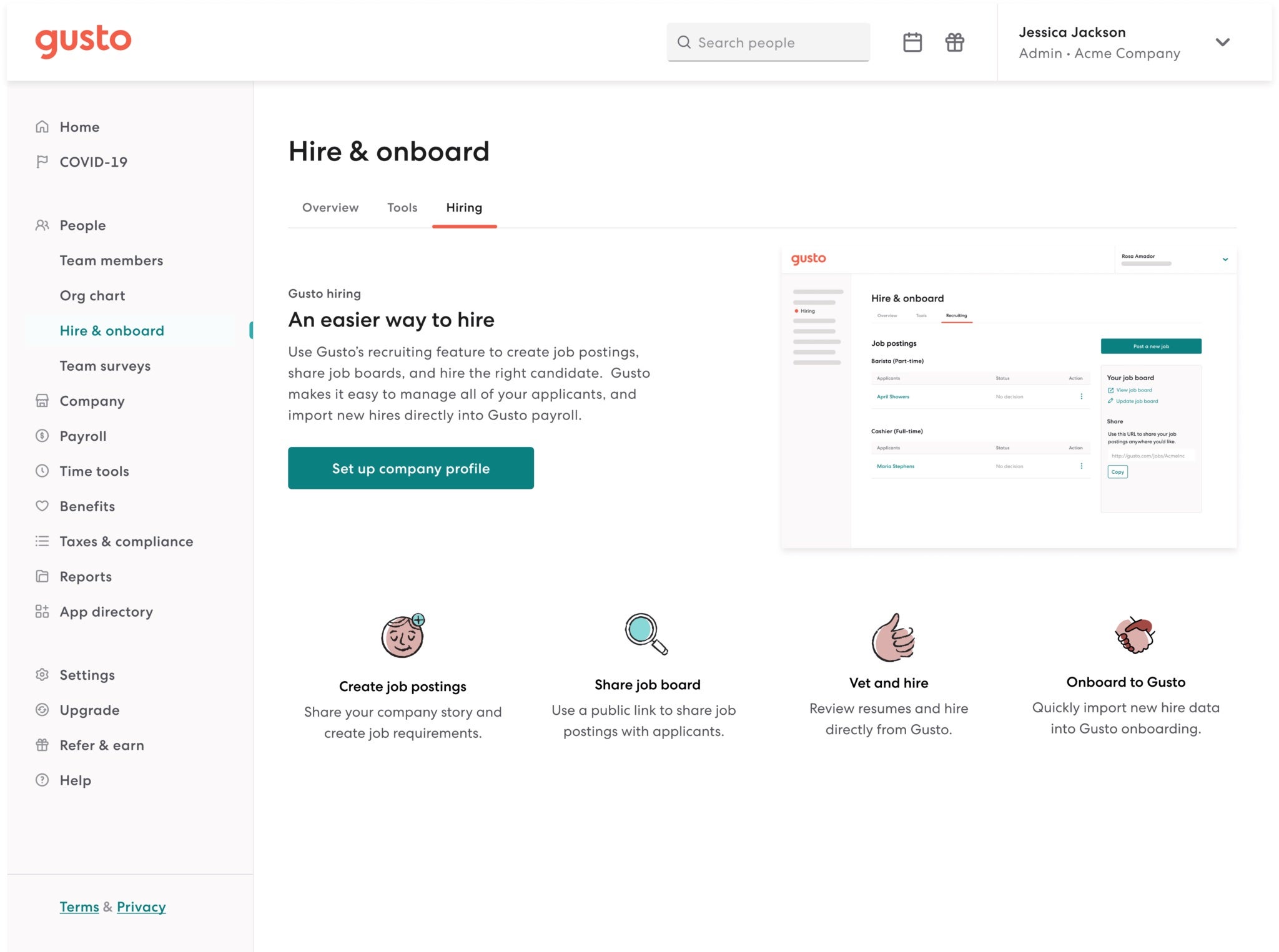 Gusto onboarding tools