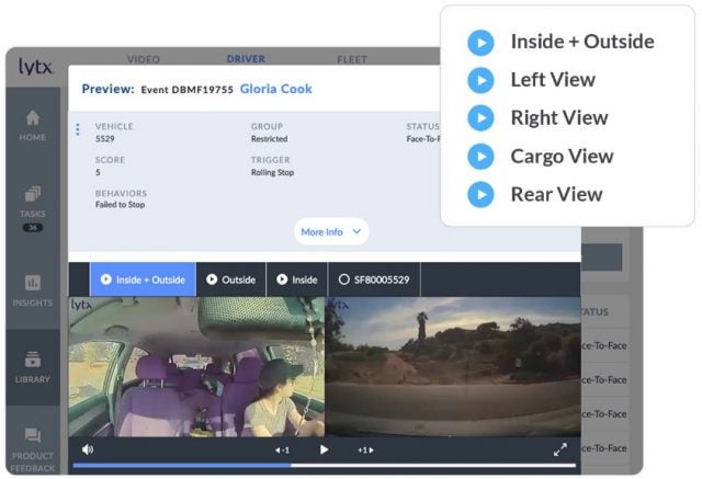 Different Lytx dash cam views as seen through the software