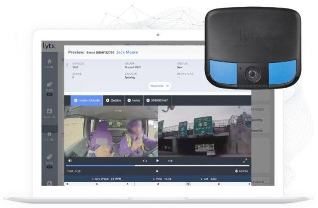Lytx front and rear dash cam dashboard