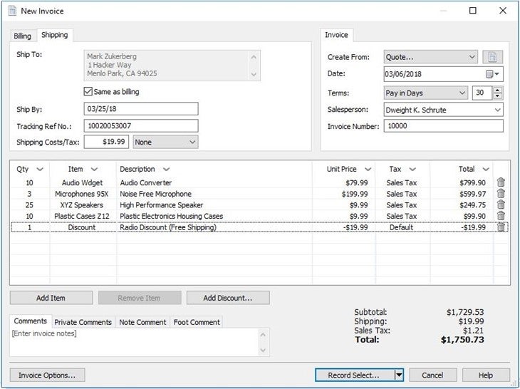 NCH Express New Invoice