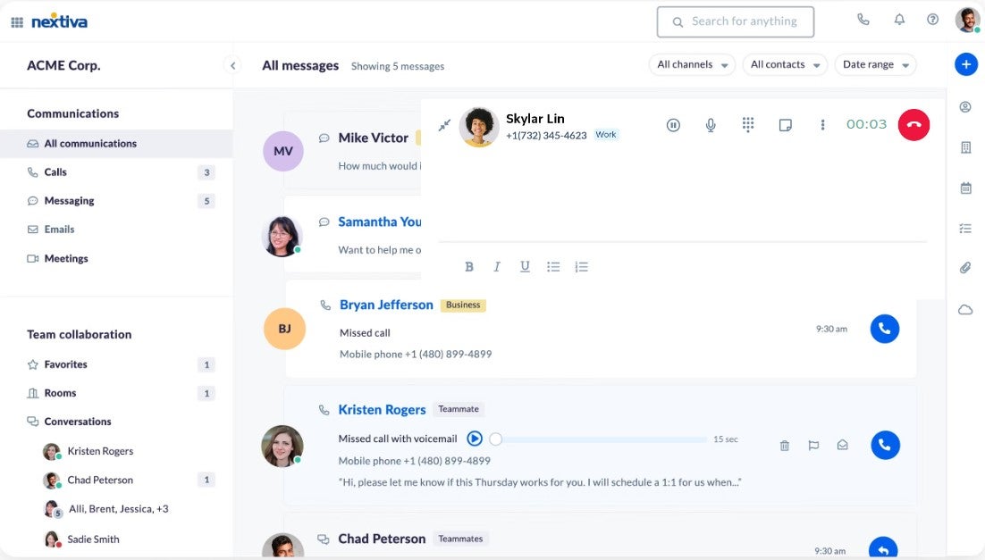 Nextiva screenshot of UI