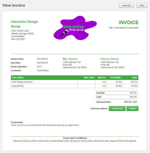 Sage: invoice example