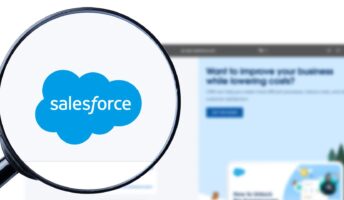 Salesforce logo under magnifying glass illustrating concept of Salesforce review