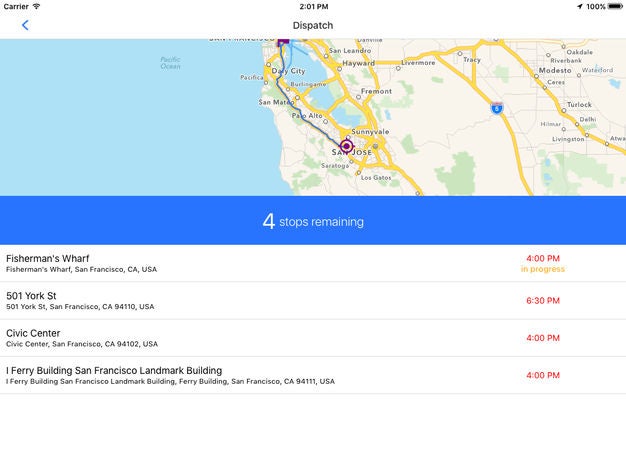 Samsara ELD software dispatch map