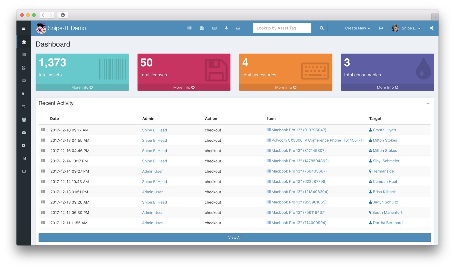 Snipe-IT dashboard