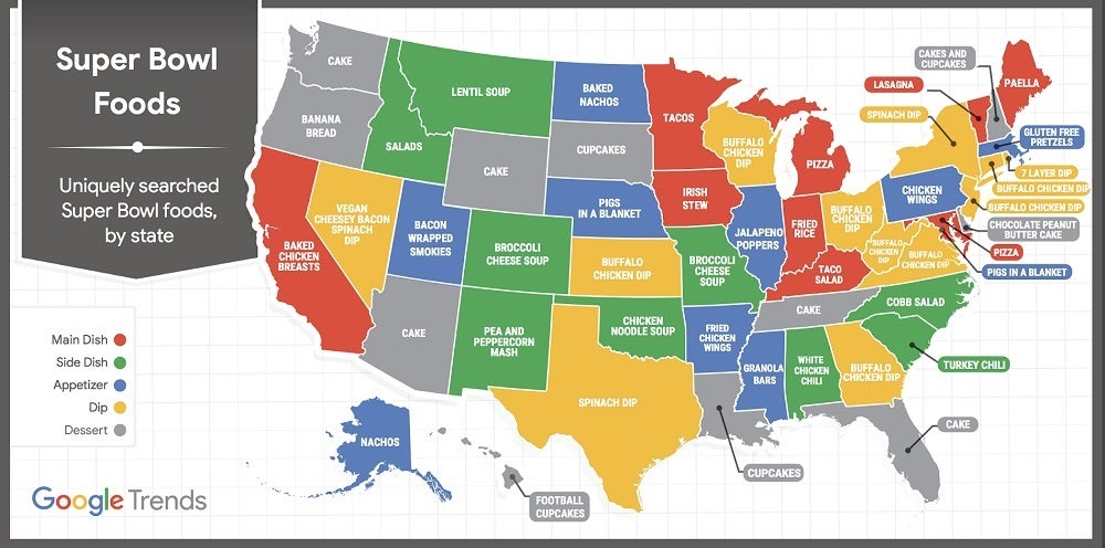 google superbowl snack map