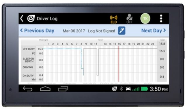 Teletrac Navman Director ELD driver log