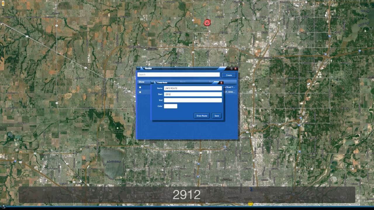 US Fleet Tracking supports route creation through a small pop-window.