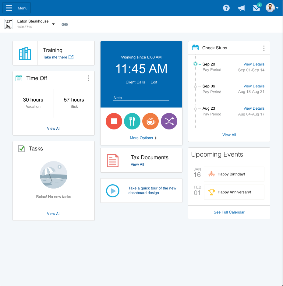 PayChex Self Service dashboard