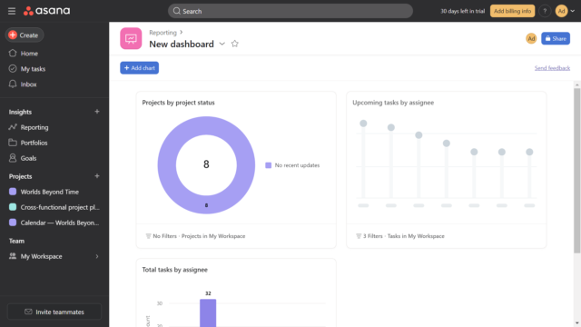 Asana custom report with graphs