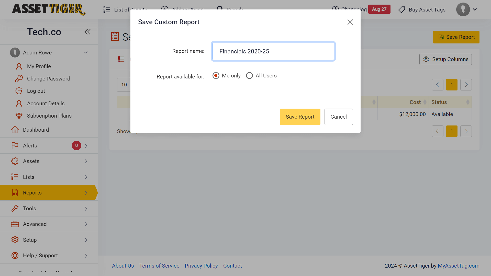 AssetTiger lets users generate custom reports.