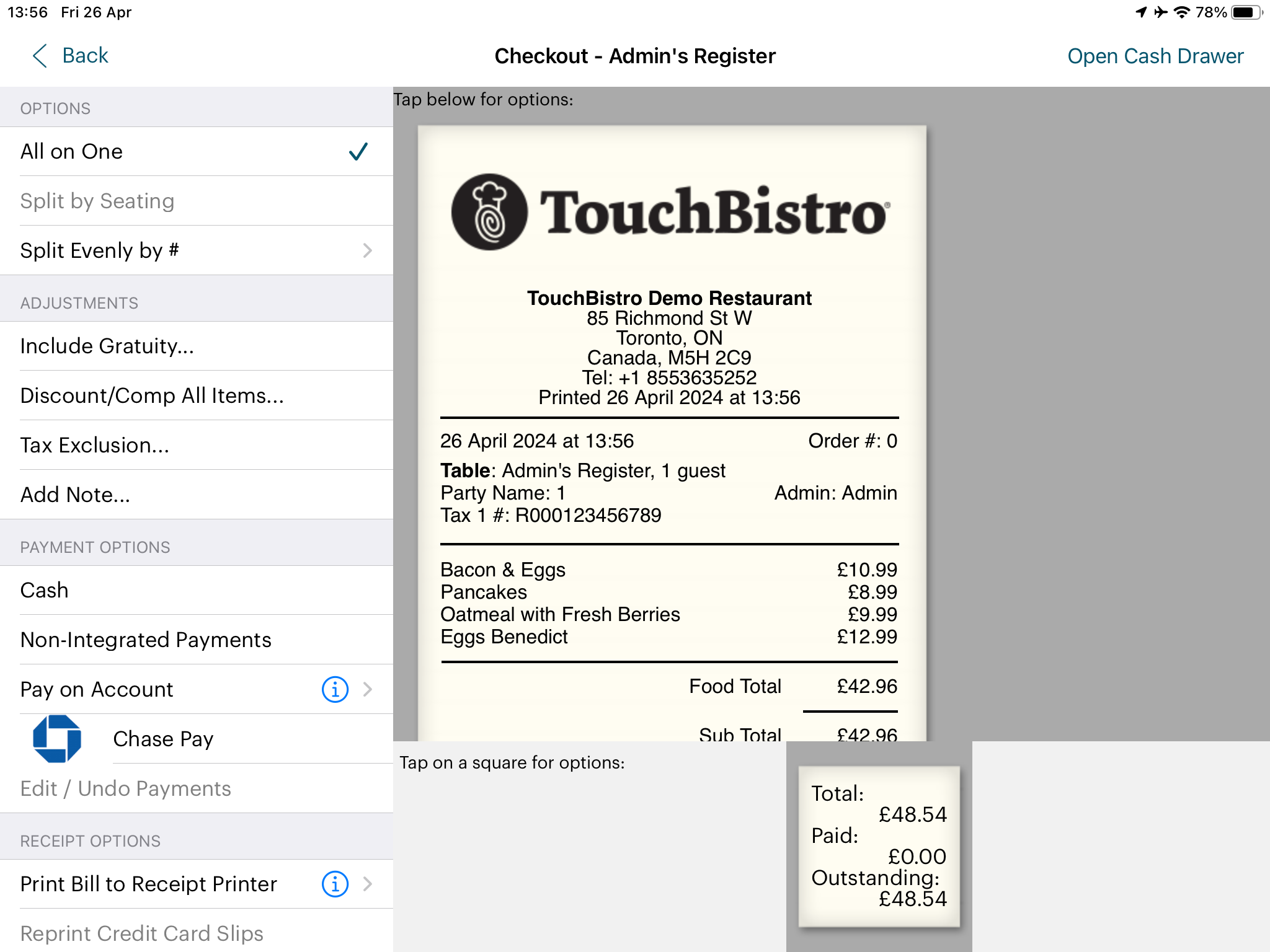 What a TouchBistro bill looks like. Image: Tech.co testing.