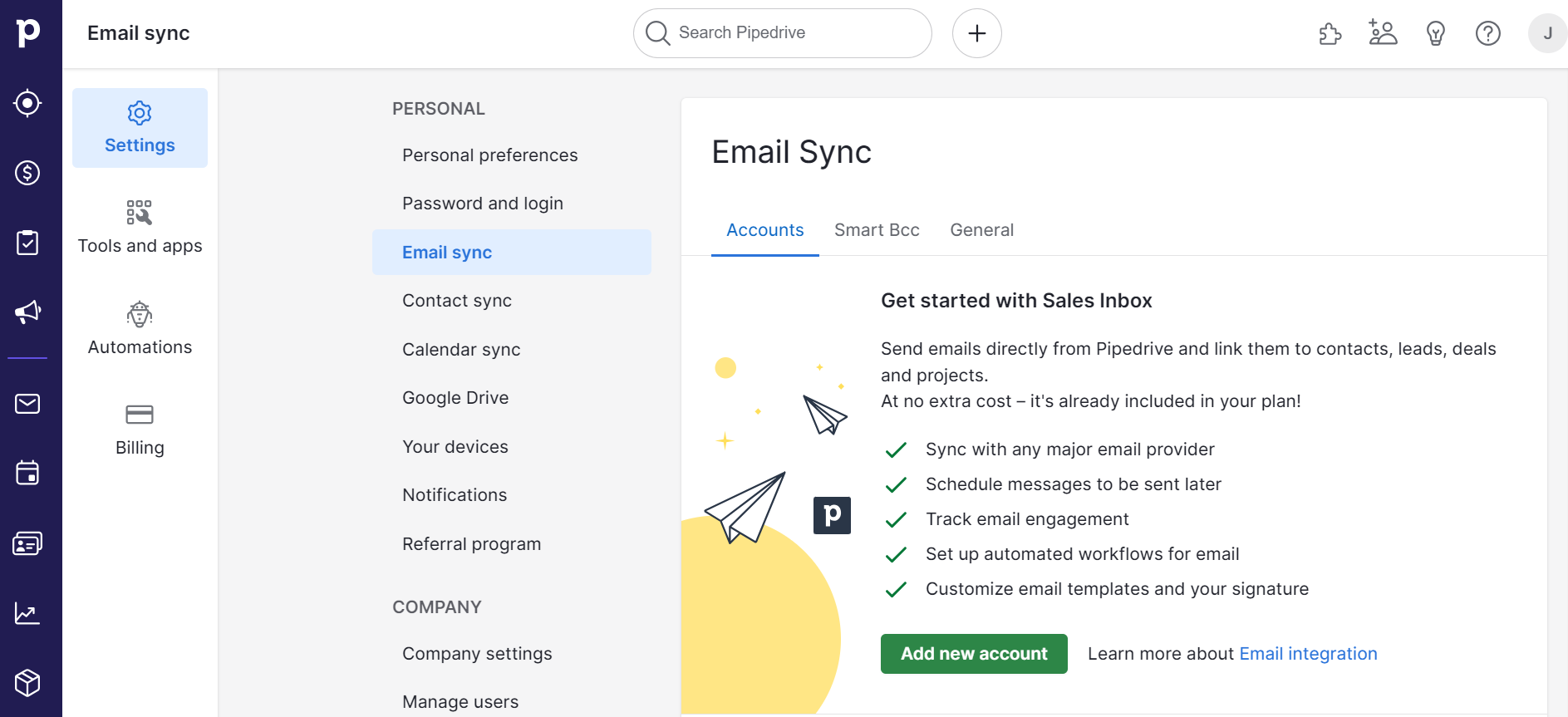 Pipedrive email sync