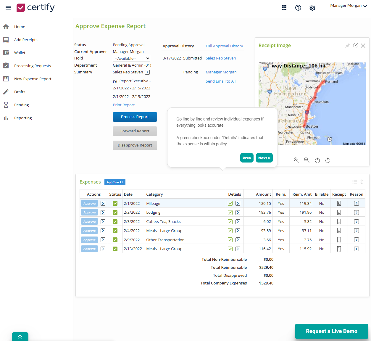 Emburse Certify Approve Report