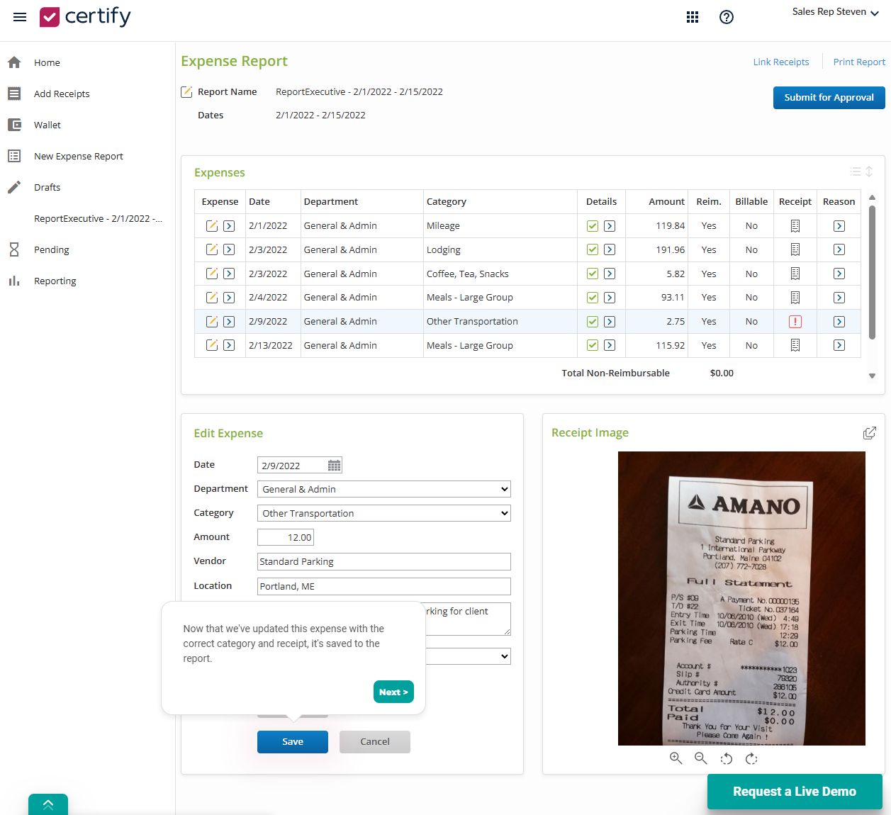 Emburse Certify Expense Report