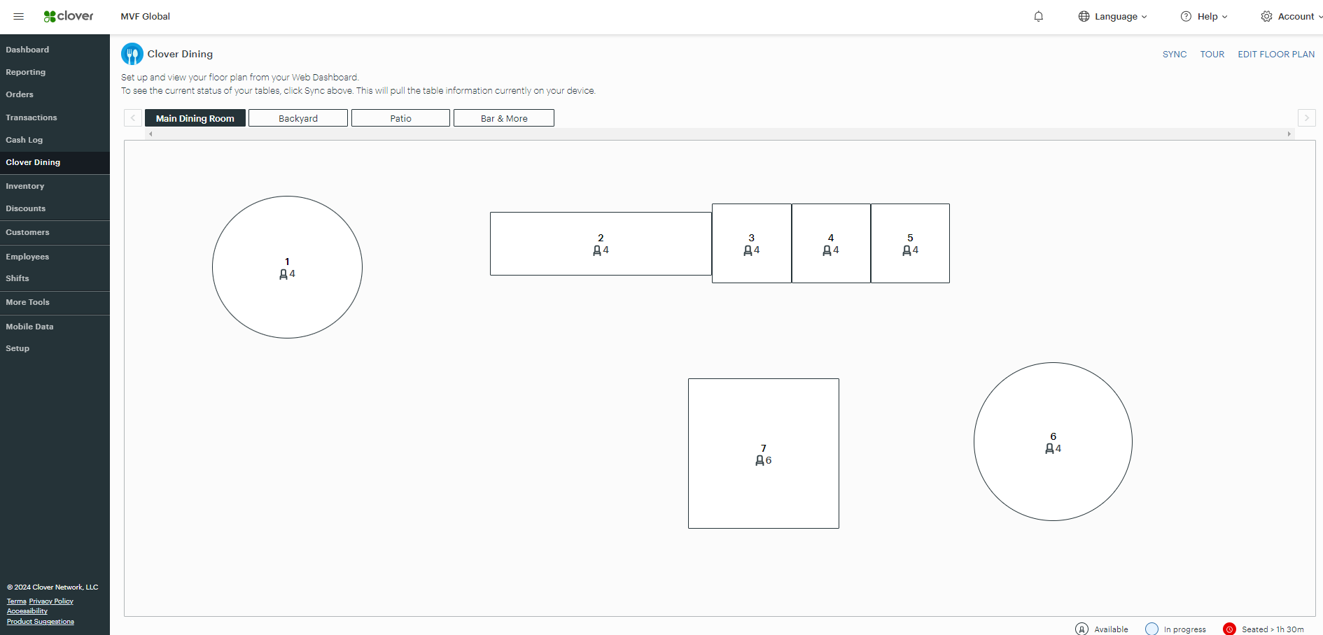 Clover's table management features