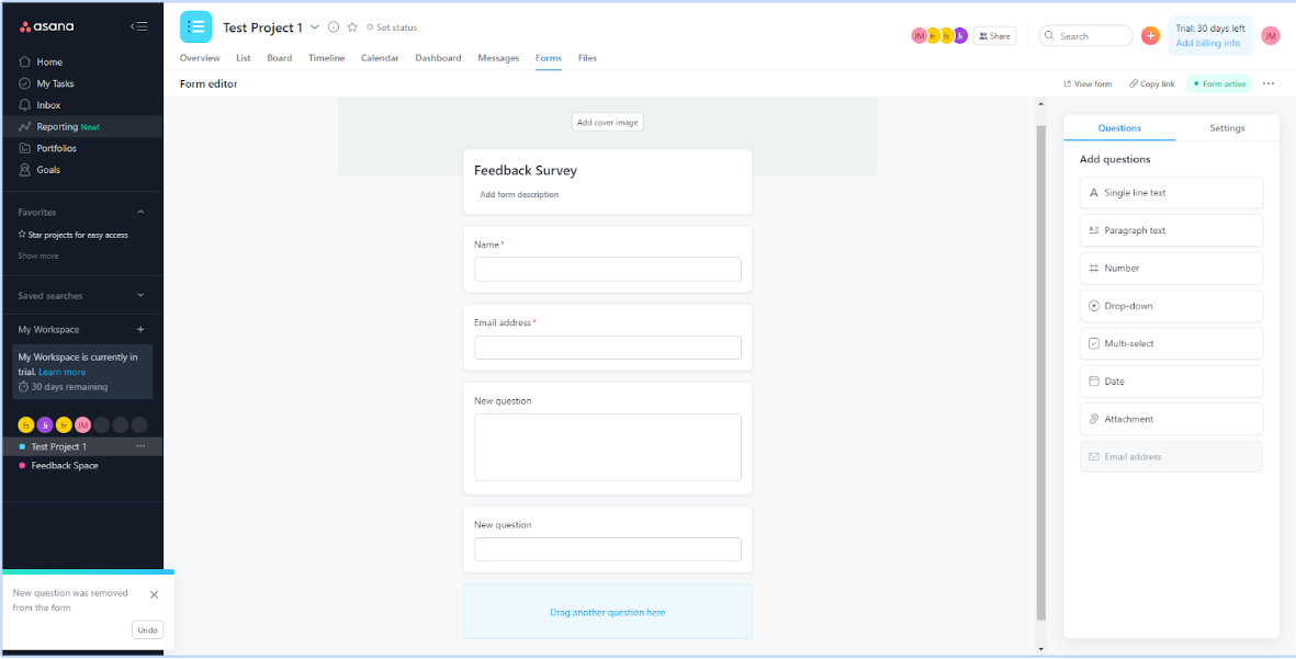 Asana form builder