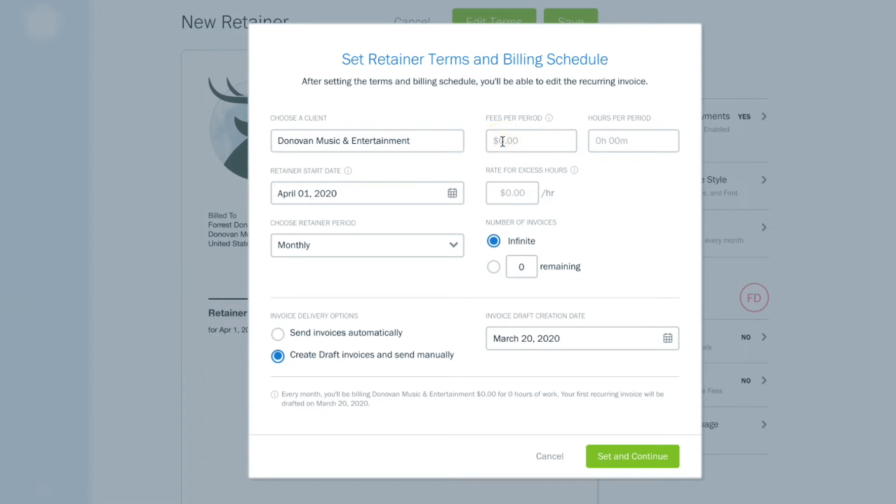 FreshBooks: Creating retainers