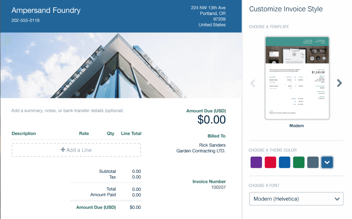 FreshBooks: customizing invoice