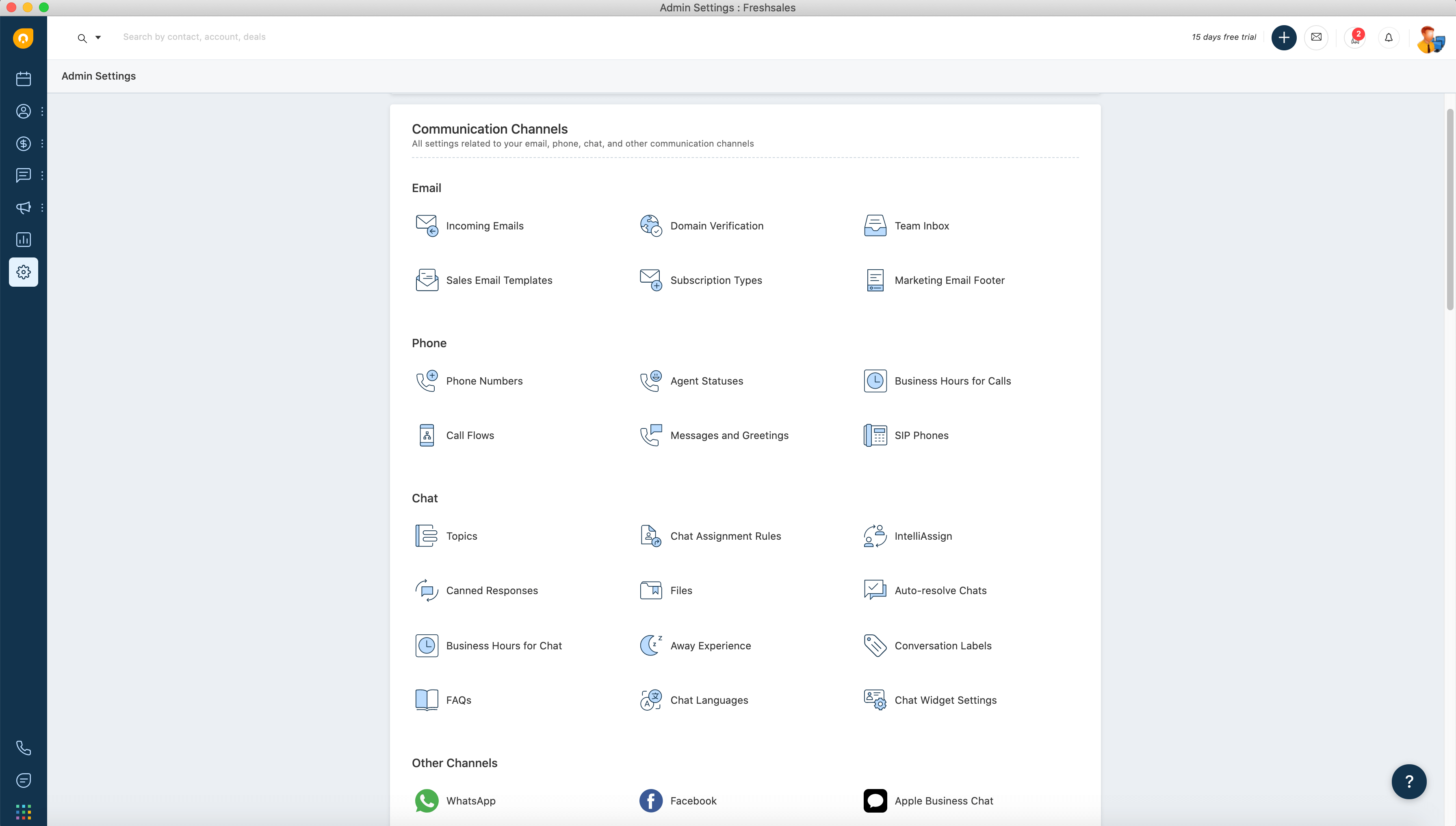 Freshworks CRM Admin Settings