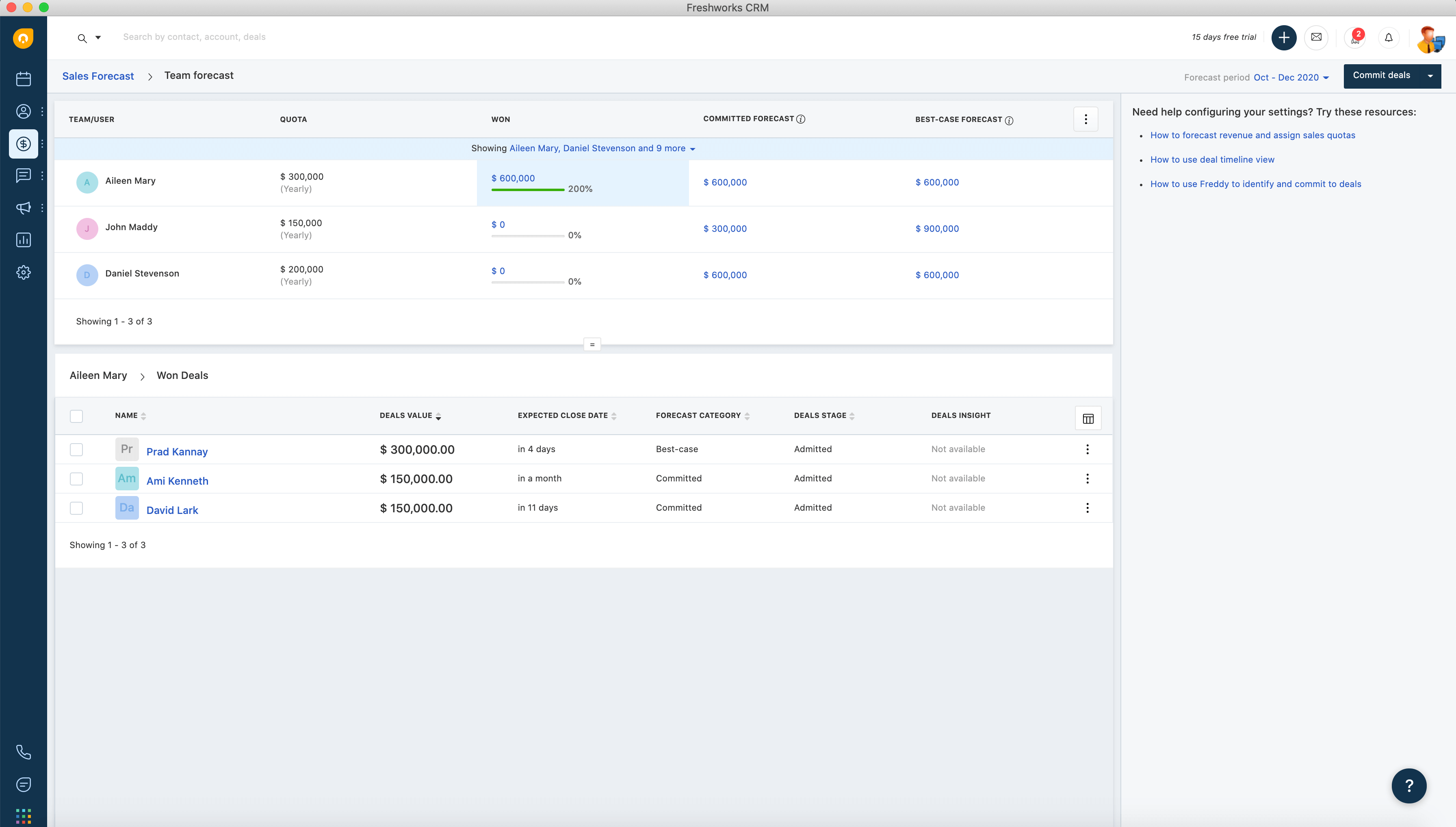 Freshworks CRM Sales Forecast