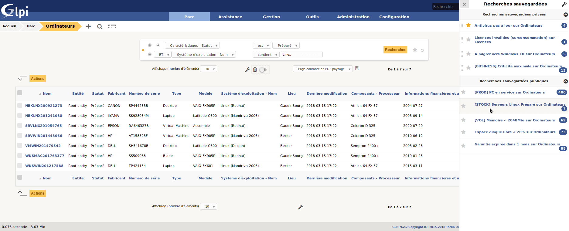 GLPI dashboard