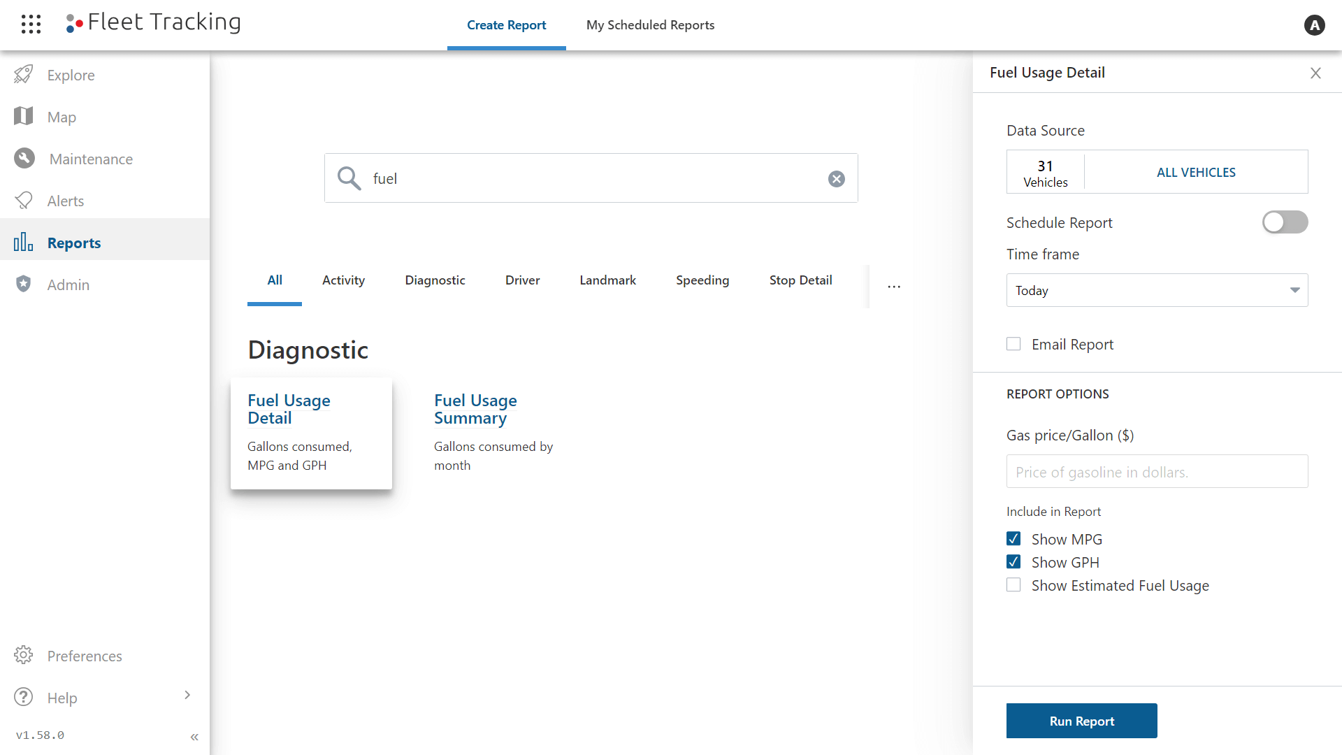 Creating a Fuel Usage Detail report within the GPS Insight software.