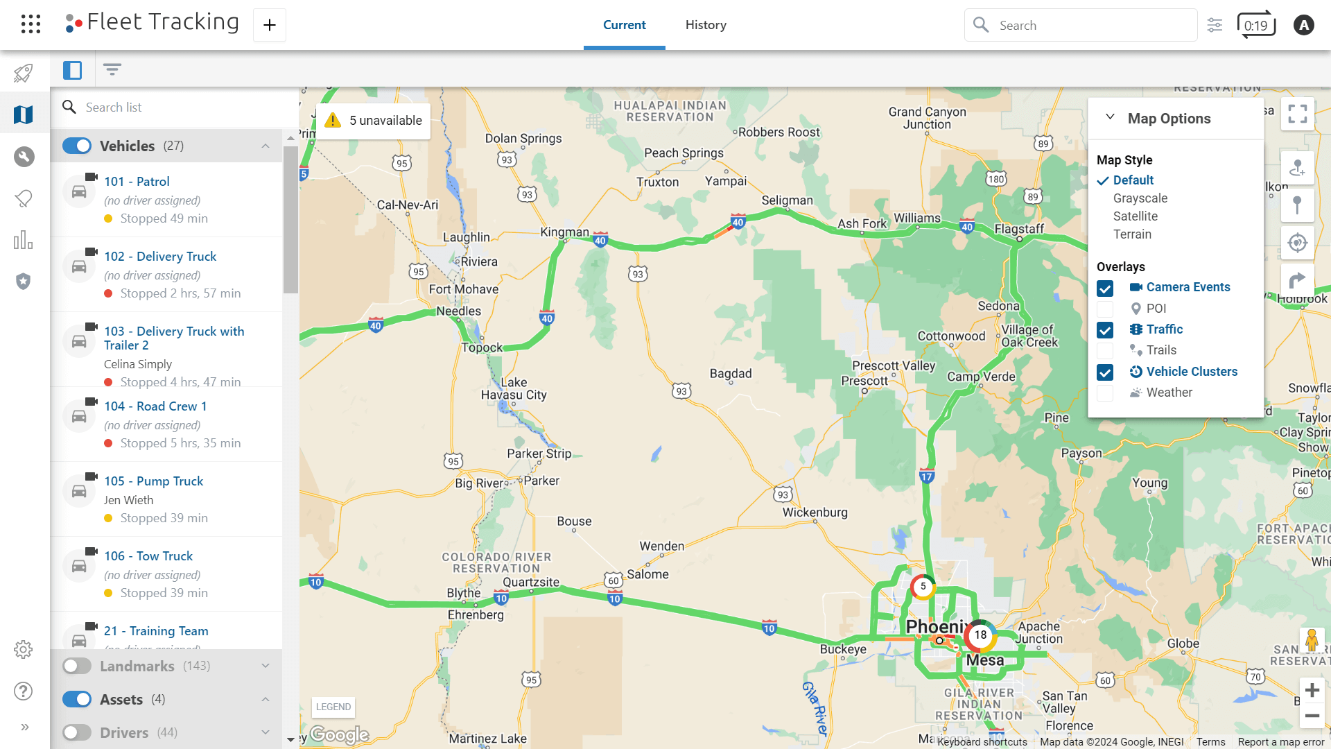 GPS Insight's live map can display current traffic conditions.