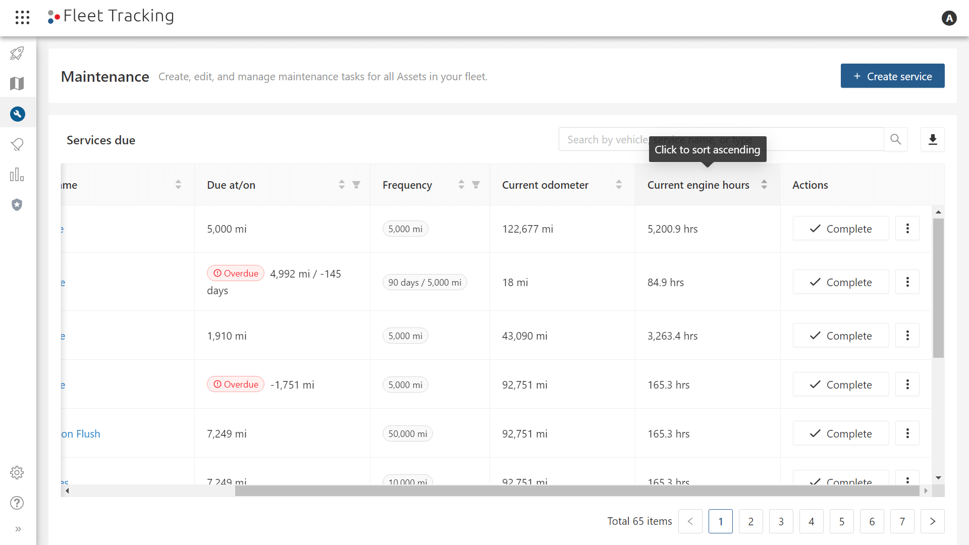 GPS Insight has maintenance records you can sort by ascending order.