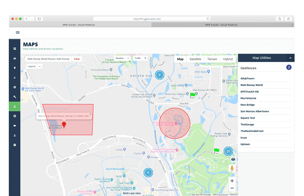 GPS Trackit: Maps with geofence