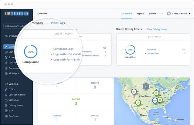 KeepTruckin ELD: logs compliance summary