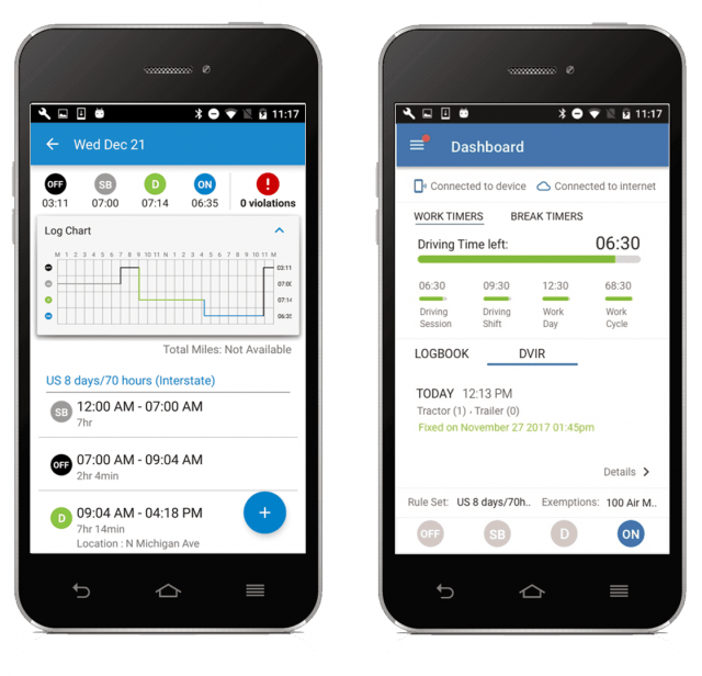 Logs on the Rand McNally ELD mobile app