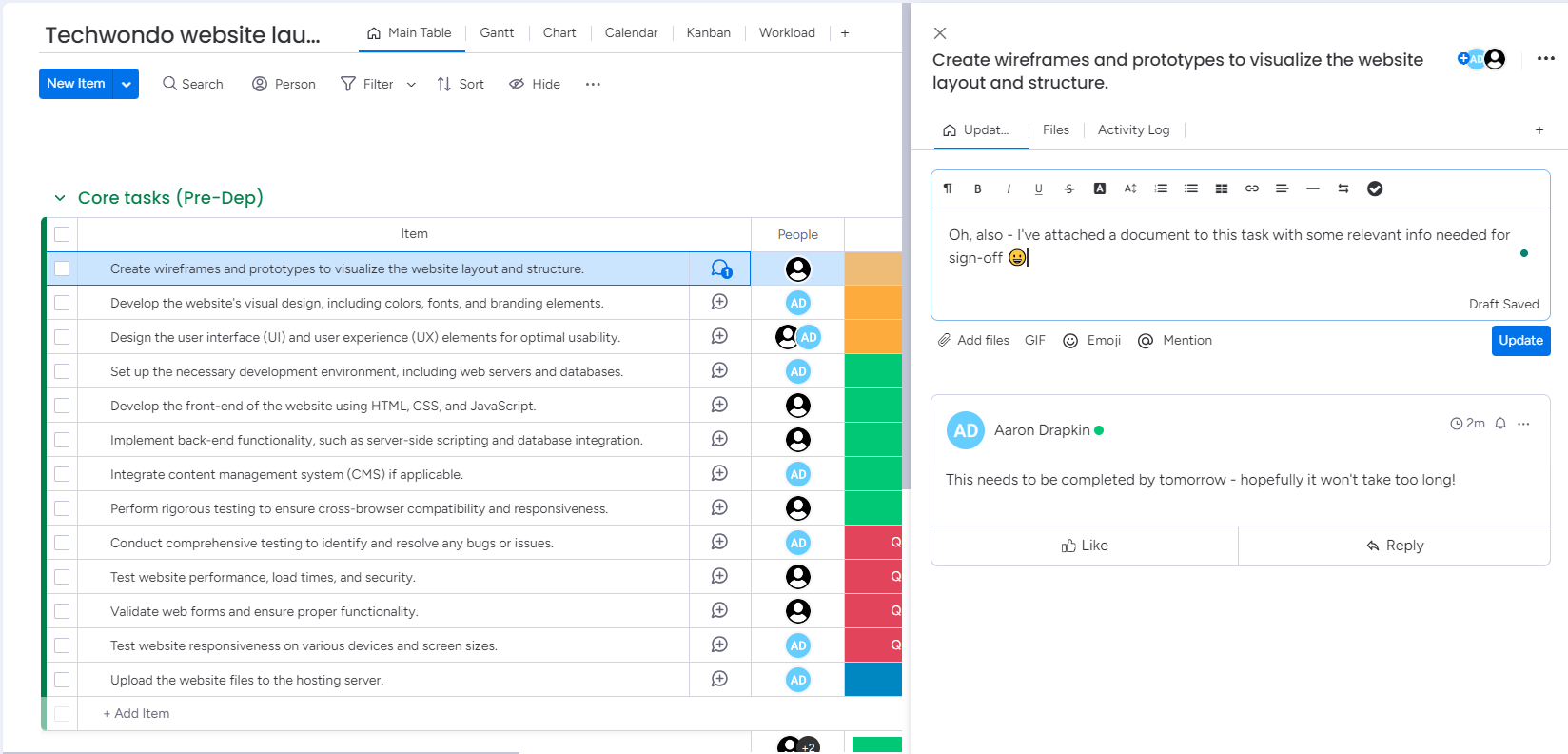 managing tasks in monday.com's interface.