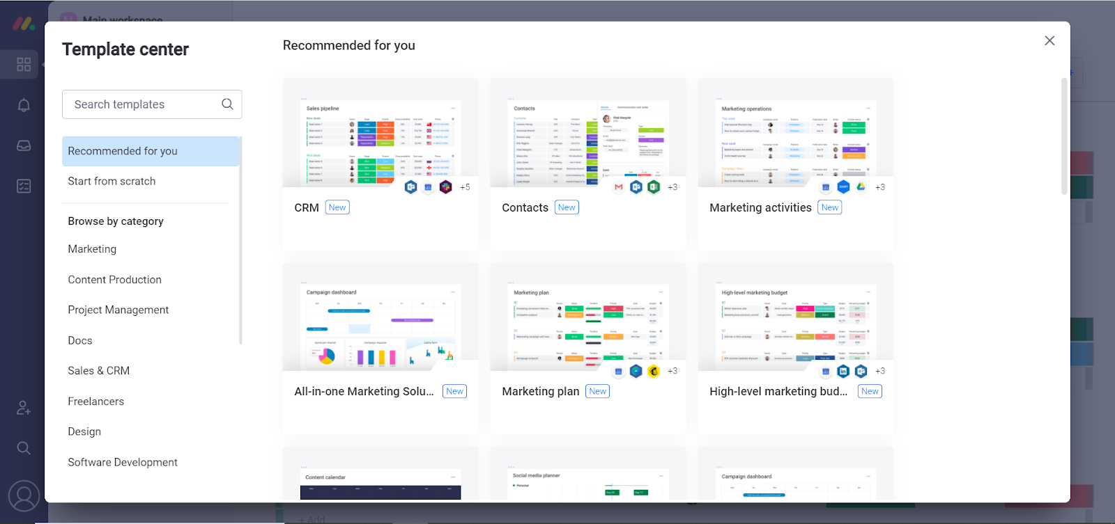 monday CRM templates